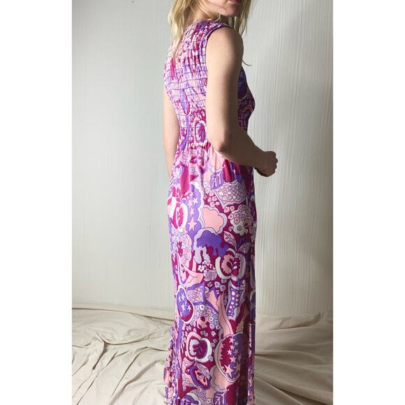 VINTAGE '60s JONATHAN LOGAN Groovy Flower Power Smocked Maxi Dress SMALL - Picture 5 of 12